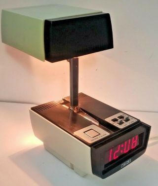 Vintage Mcm Cosmo Time Digital Alarm Clock & Folding Lamp Model 5500a Euc