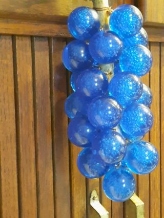 Mid - Century Modern Blue Lucite Grape Cluster On Driftwood,  Large 24 Grapes