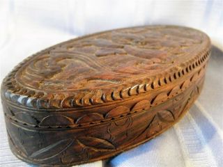 Vintage Solid Wood Hand Carved Jewelry Storage Treasure Box Oval & Weight