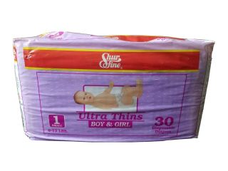 Nip Vintage Shur Fine Ultra Thin Disposable Unisex Plastic Diapers 30 Pk Size 1