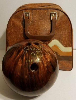 Vintage 10 Pound Bowling Bowl Brown Galaxie 300 & Bag