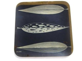 Vintage Fred Press Leaf Mid Century Modern Black Art Glass Serving Tray Plate
