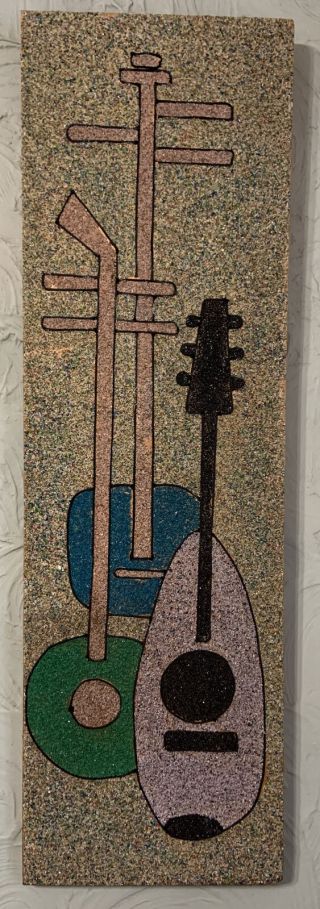 Mid Century Modern Gravel Pebble Mosaic Wall Art Mandolin Musical Instruments