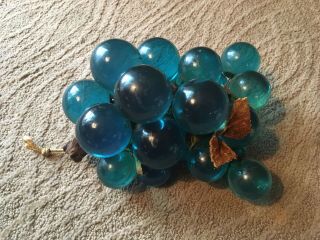 Vintage Mcm Mid Century Teal Blue Lucite Acrylic Grapes Cluster Driftwood Huge