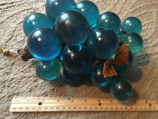 Vintage MCM Mid Century Teal Blue Lucite Acrylic Grapes Cluster Driftwood Huge 2
