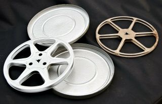 Two Vintage 8 Mm Metal Film Reels 7 ",  One With Cannister