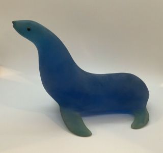 Mcm Sascha Brastoff Signed Blue Resin Seal Sculpture 9.  5 " Animal Figurine 1960s