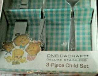 Vintage Oneidacraft Deluxe Stainless " Lasting Rose " Childs 3 Piece Dinner Set