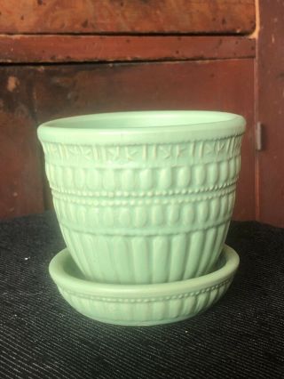 Vintage 1960s Mccoy Pottery Matte Green Flower Pot Htf Pattern