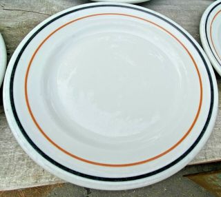 Vintage Shenango China Rimrol Restaurant Ware 6 Plates Black Orange Stripes 2