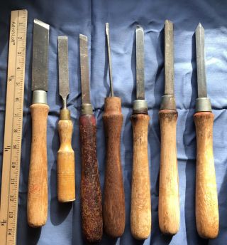 7 Vintage Woodworking Hand Tools Chisel,  Lathe,  Arts And Crafts