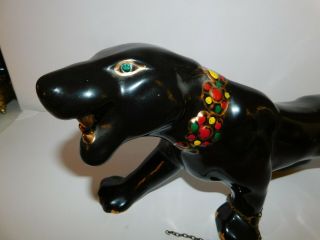 Vintage Jeweled Large Black Panther Ceramic Figurine Art Deco Mid Century 19” 2
