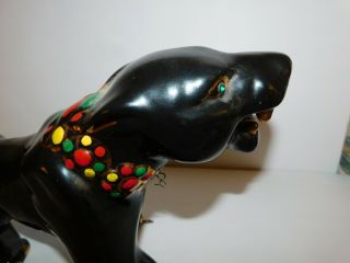 Vintage Jeweled Large Black Panther Ceramic Figurine Art Deco Mid Century 19” 3