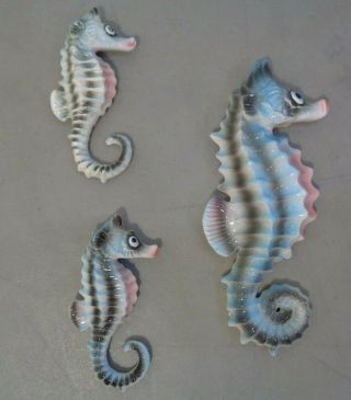 Vtg Mid Century Modern 3 Piece Seahorse Ceramic/chalkware Bathroom Wall Decor