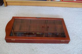 Vintage wood and glass curio display case cabinet.  wall.  cherry.  shadowbox 2