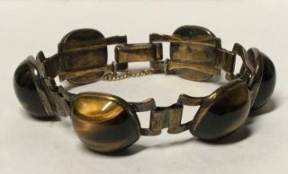 Gorgeous Vintage Mid Century Hand Made Sterling Tiger Eye Bracelet