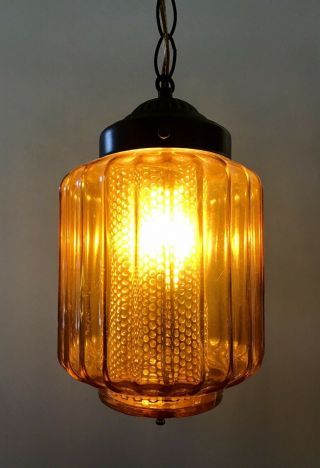 Vintage Mid - Century Modern Amber Glass Swag Lamp 11 " Light