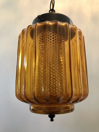 Vintage Mid - Century Modern Amber Glass Swag Lamp 11 