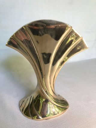 Dolbi Cashier Vintage 1980 Art Deco Revival Brass Fan Vase - 9.  25” Luxury Item