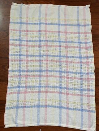 Vtg Pastel Plaid Weave Baby Blanket 100 Cotton Wpl 1675 Security Lovey