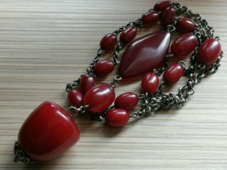 1930s Old Faturan Amber Bakelite Beads Necklace - 80 Grams