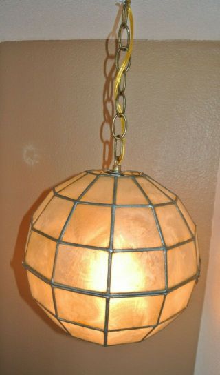Mid Century Capiz Shell Hanging 10 " Globe Light