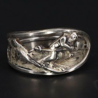 Vtg Sterling Silver - Sun Valley Idaho Skier Spoon Handle Ring Size 8 - 5g