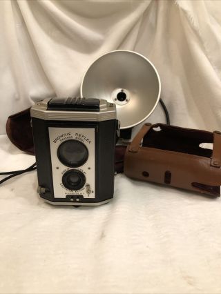 Vintage Kodak Brownie Reflex - Synchro Model - Camera W Flash & Orig.  Leather Case
