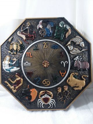 Vintage 1969 Mid Century Wall Art Or Clock Zodiac Plaque 7157 Decor Astrology