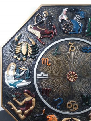 Vintage 1969 Mid Century Wall Art or clock zodiac Plaque 7157 Decor astrology 2