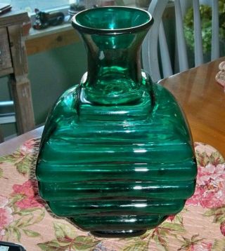 Vintage Emerald Green Blenko Art Glass Vase By Hank Adams