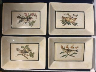 Four Vintage Wl 1895 Wong Lee Hand Painted Birds Porcelain Asian Wall Art