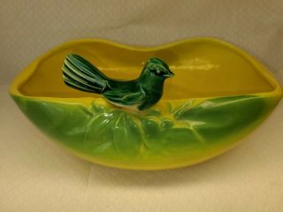 Vintage Mccoy Pottery Yellow Dish Bowl With Bird Planter