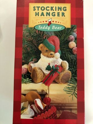 Vintage Hallmark Christmas Holiday Stocking Hanger Teddy Bear Santa Hat