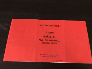 Vintage Instruction Book For Weston Master Ii Model 735 Universal Exposure Meter