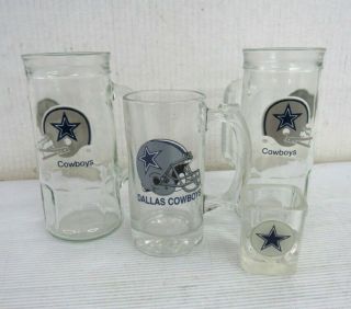 Set Of 4 Vintage Dallas Cowboys Football Helmet Logo Clear Drinking Glasses Mugs