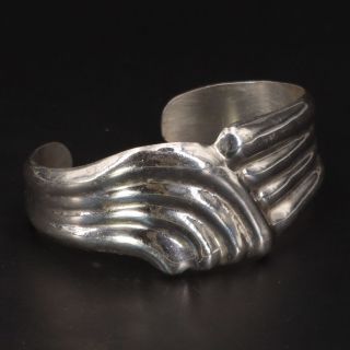 Vtg Sterling Silver - Mexico Taxco Fluted Striped Solid 6 " Cuff Bracelet - 35g