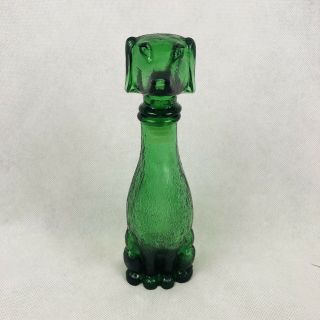 Vintage Mcm Barsottini Emerald Green 9 " Glass Dog Decanter Bottle 1960s Italian