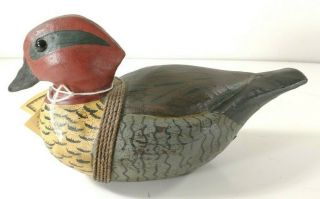 Vtg S.  R.  White Duck Decoy Carved Green Wing Teal