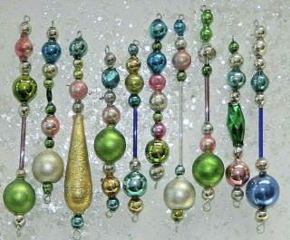 10 Vintage Mercury Glass Bead Icicle Easter Christmas Spring Ornaments Czech