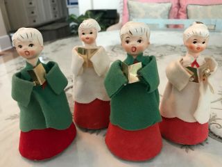 Wow Set Of 4 Vintage Holt Howard Ceramic Paper Christmas Caroler Choir Boy Girl