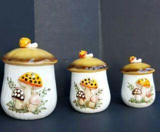 Sears Roebuck &co Vintage Merry Mushroom Ceramic Cookie Jars Lids Japan 1978