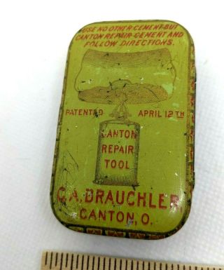 Vintage Canton Repair Tool Tin C.  A.  Brauchler Repair Cement Canton Ohio? Green Re