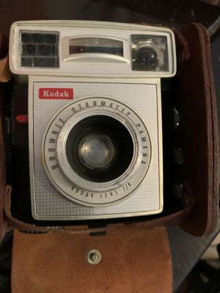 Vintage Kodak Brownie Starmatic Camera With Leather Case And Strap Collectible