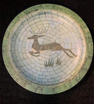 Vintage Waverly Green Mosaic Deer Platter 13” (1954)