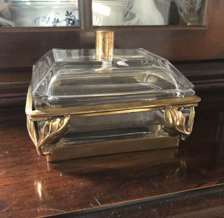 Vintage Apollo Studio Footed Clear Glass Brass Lided Trinket Box Jewelry Casket