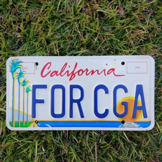 Vintage California " For Cga " License Plate Palm Tree Sunset