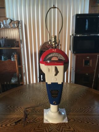 Vintage Duncan Miller 30 " Heavy Parking Meter Lamp - Red,  White,  Blue 1c 5c 10c