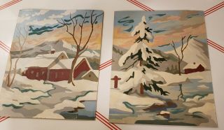 Vintage 2 Paint By Number 8 X 10 Winter Scenes/barn/snow Scene/cute