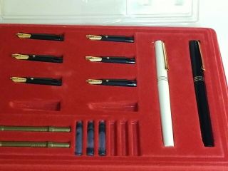 Vintage Osmiroid Calligraphy Desk Set: 2 Pens,  8 Nibs 22 Carat Gold Plated,  Ink